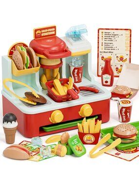 Kids Kitchen Play Food Set - Fast Food Restaurant Toy, Fun Role Play for
